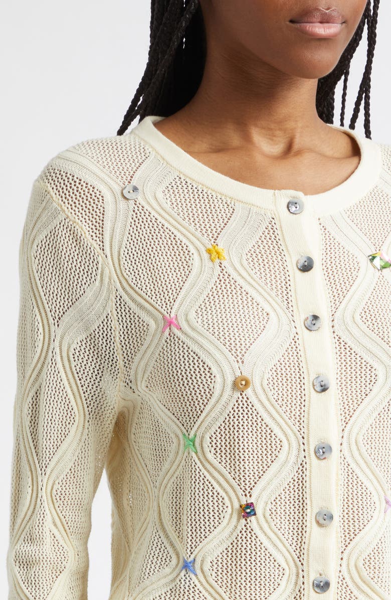 YanYan Cotton Lattice Stitch Cardigan, Alternate, color, Ivory