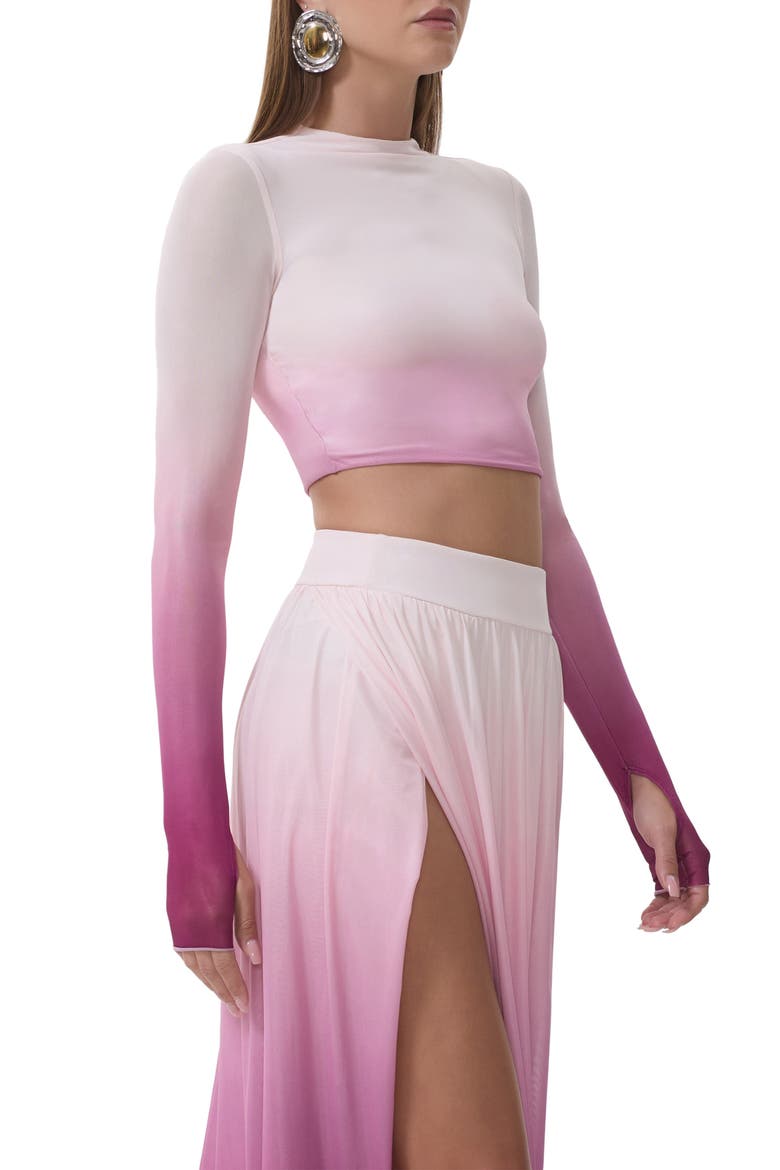 Eleni Ombré Mesh Crop Top, Alternate, color, MAUVE OMBRE