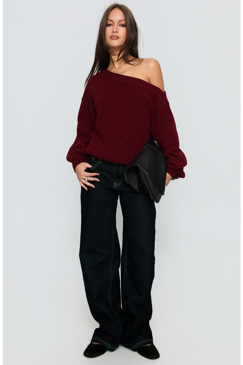 Noble One-Shoulder Sweater, Alternate, color, RED