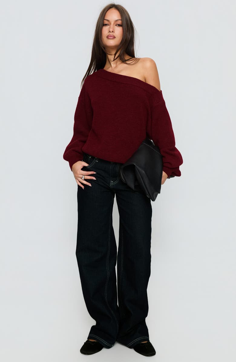 Princess Polly Noble One-Shoulder Sweater, Alternate, color, Red