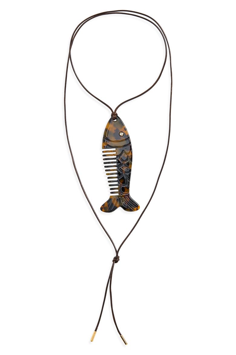Trout Comb Lariat Necklace, Main, color, BROWN