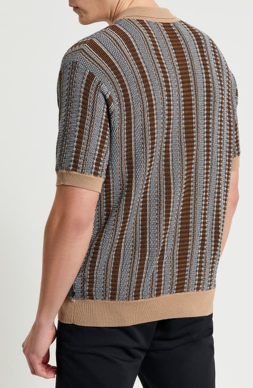 Ben Sherman Textured Stripe Knit Button-up Shirt In Dark Navy