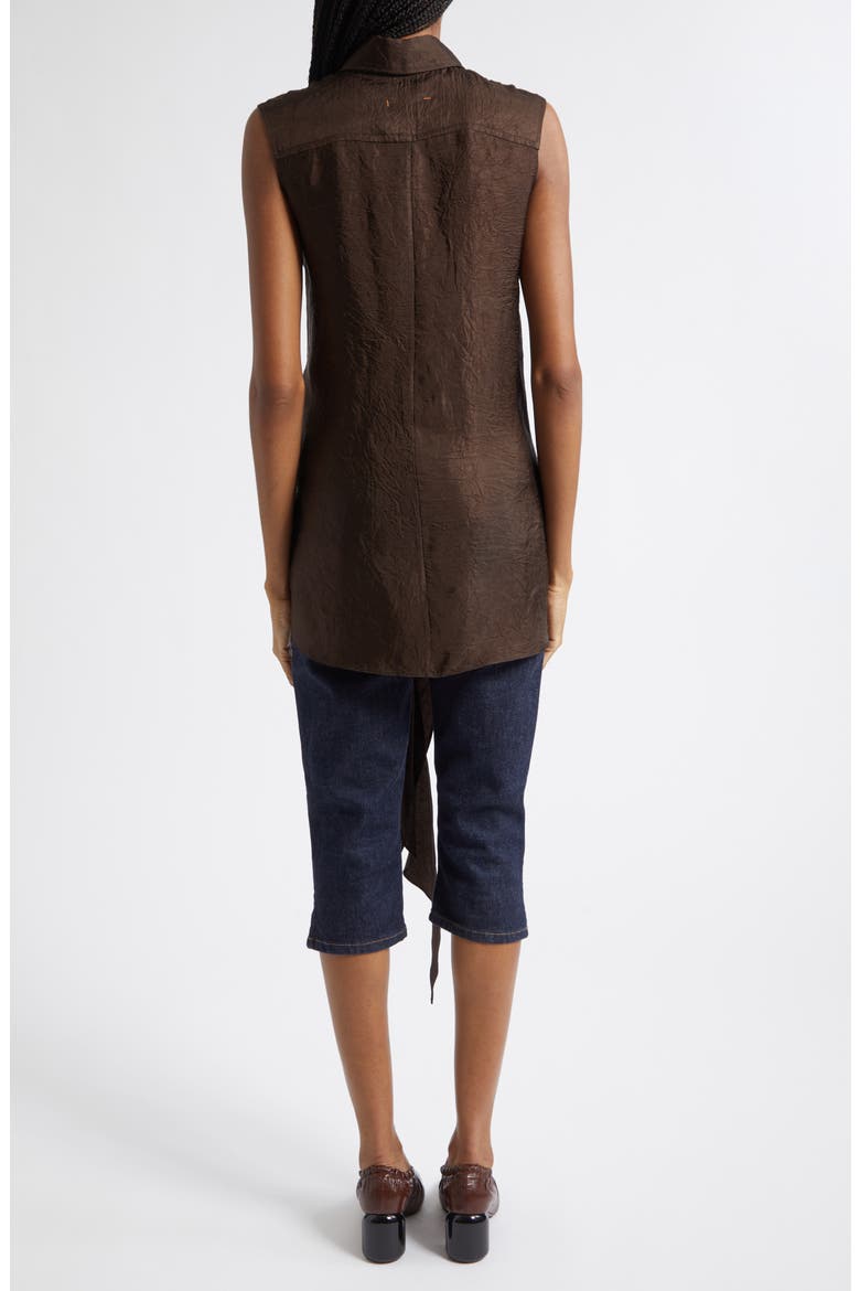 Ranger Sleeveless Tie Front Crinkle Satin Button-Up Shirt, Alternate, color, CEDAR