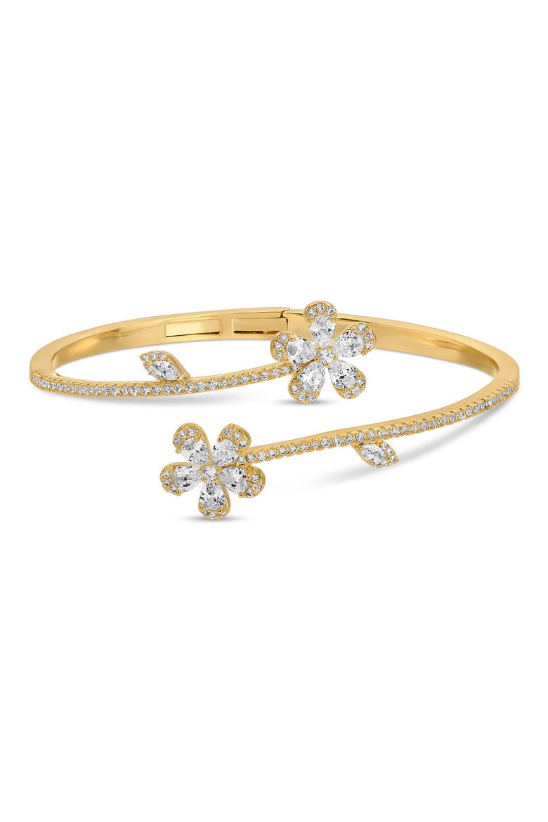 Patricia Cubic Zirconia Flower Cuff Bracelet, Main, color, GOLD
