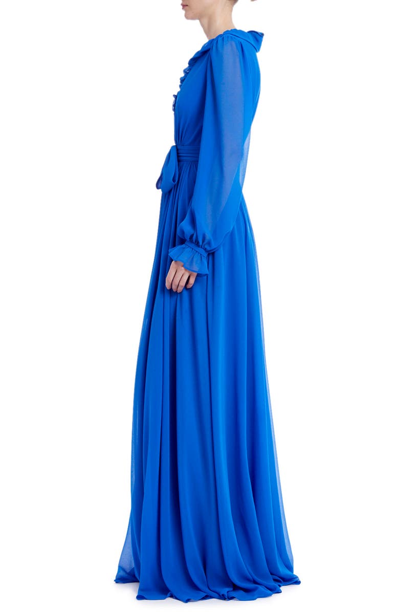 Badgley Mischka Collection Ruffle Neck Long Sleeve Georgette Gown, Alternate, color,