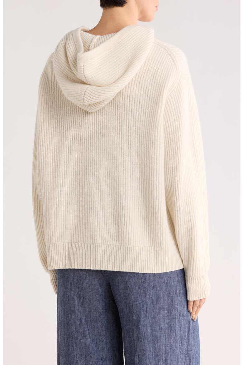 Rib Cashmere Sweater Hoodie, Alternate, color, IVORY