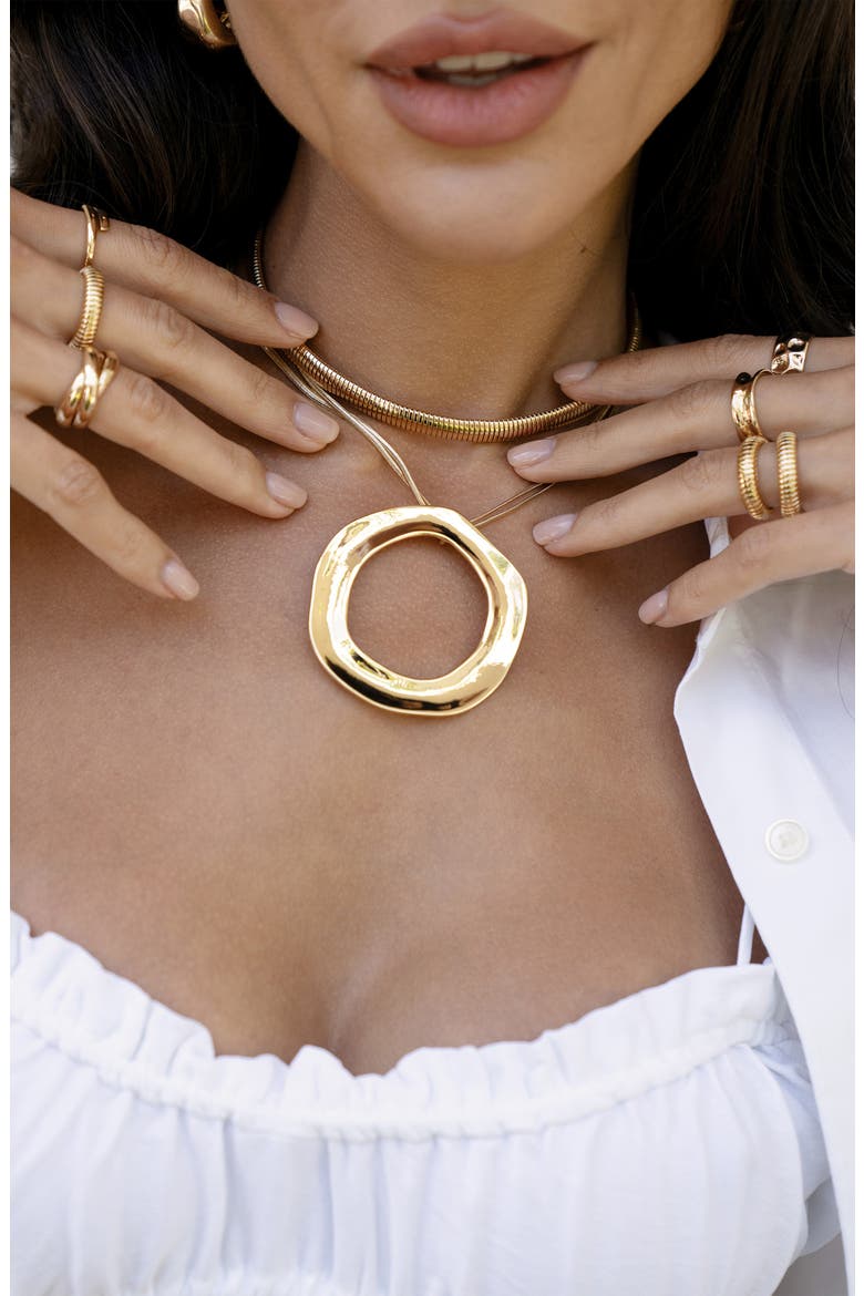 Open Circle Statement Necklace, Alternate, color, GOLD