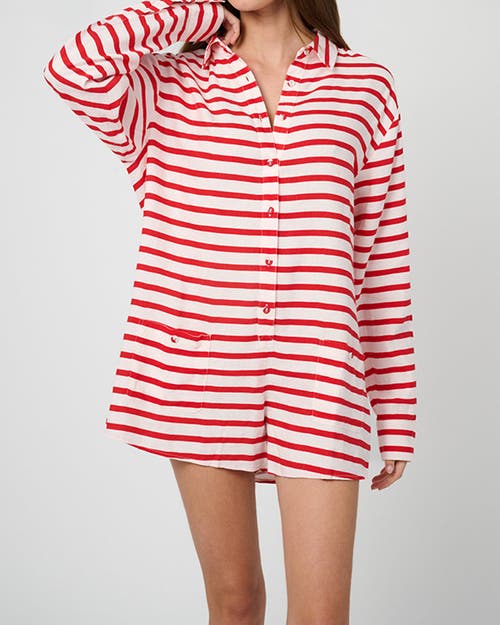 Weworewhat Linen Beach Romper In Off Wht/true Rd