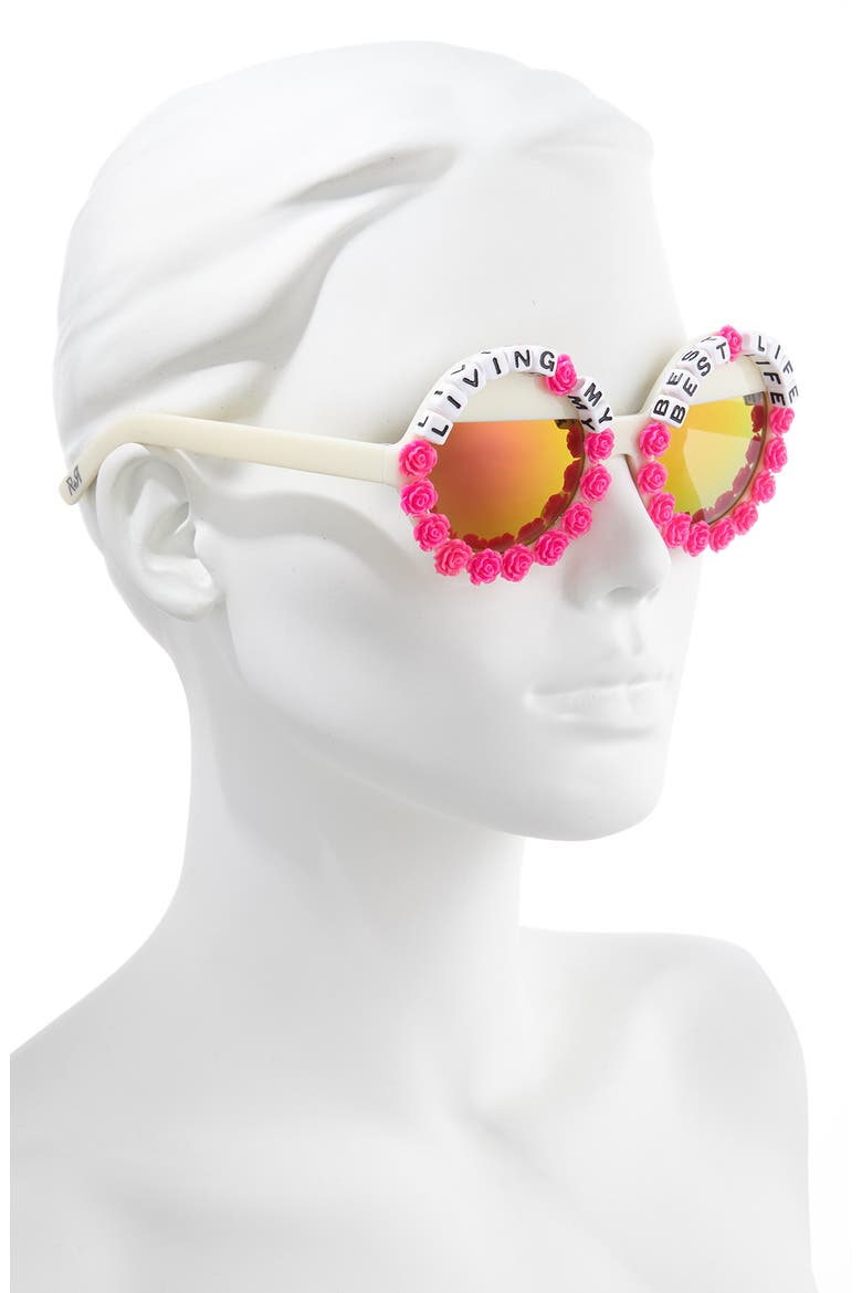 Living My Best Life Round Sunglasses, Alternate, color, HOT PINK/ GREEN MIRRORED