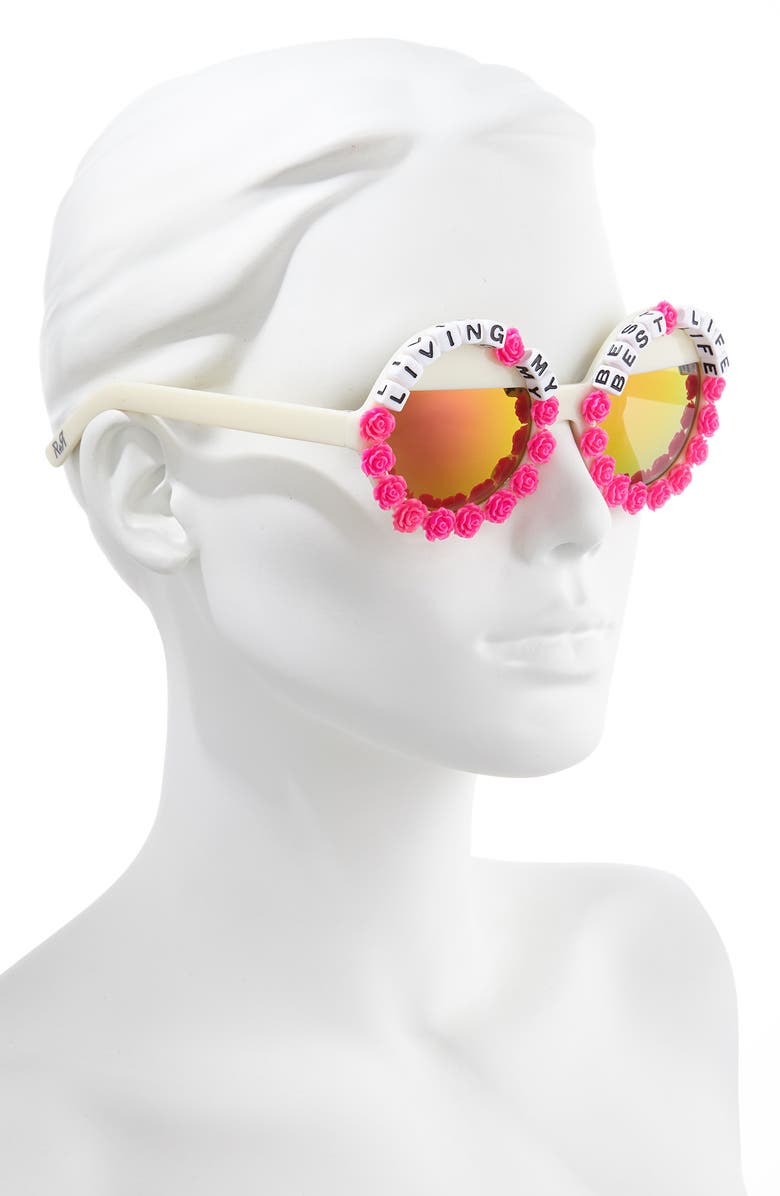 Rad + Refined Living My Best Life Round Sunglasses, Alternate, color, Hot Pink/ Green Mirrored