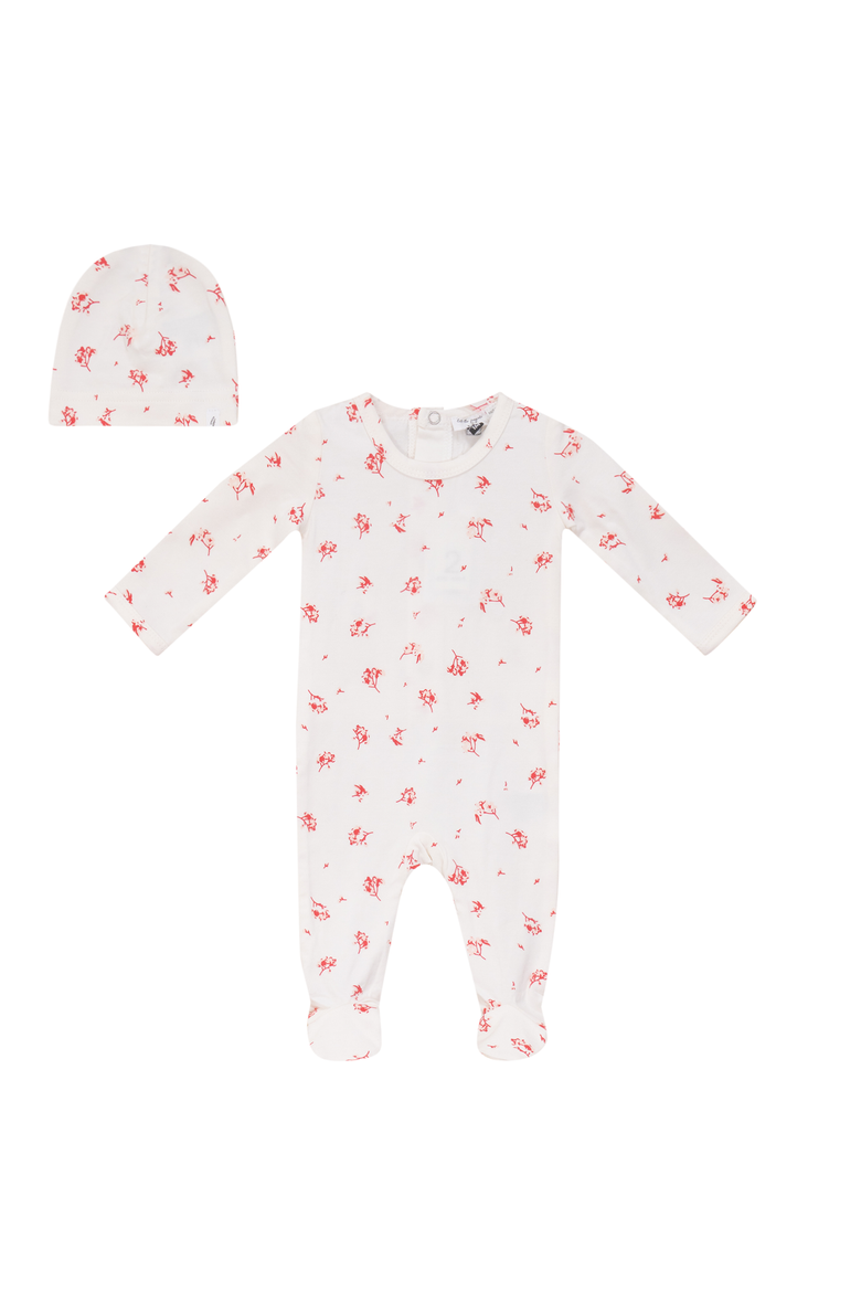 Floral Snap Back Cotton Modal Romper with Hat, Main, color, Powder/Red