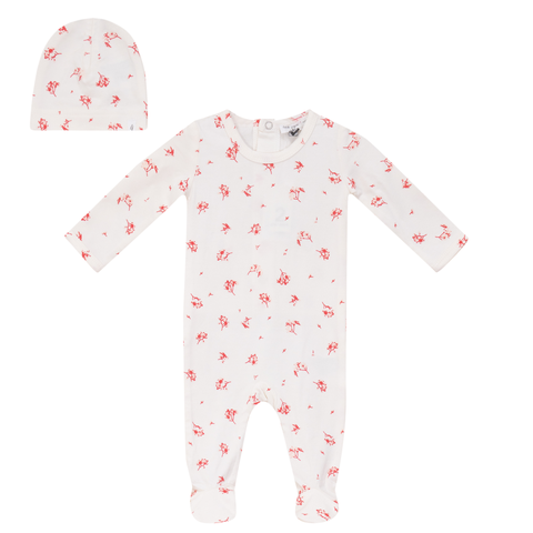 Floral Snap Back Cotton Modal Romper with Hat