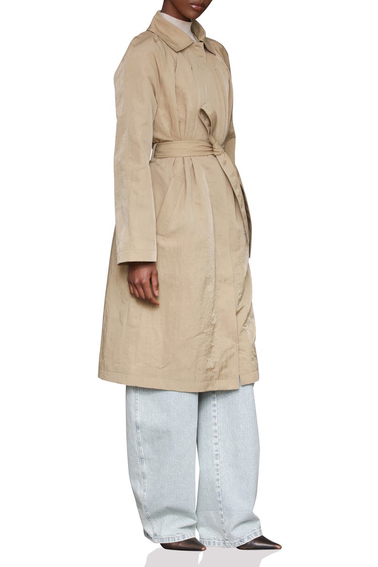 Nylon Pleated Rain Trench Coat, Alternate, color, FAWN