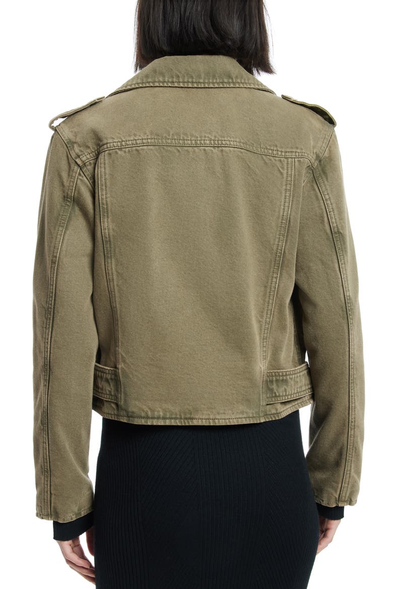 Balfern Denim Biker Jacket, Alternate, color, DEEP OLIVE GREEN