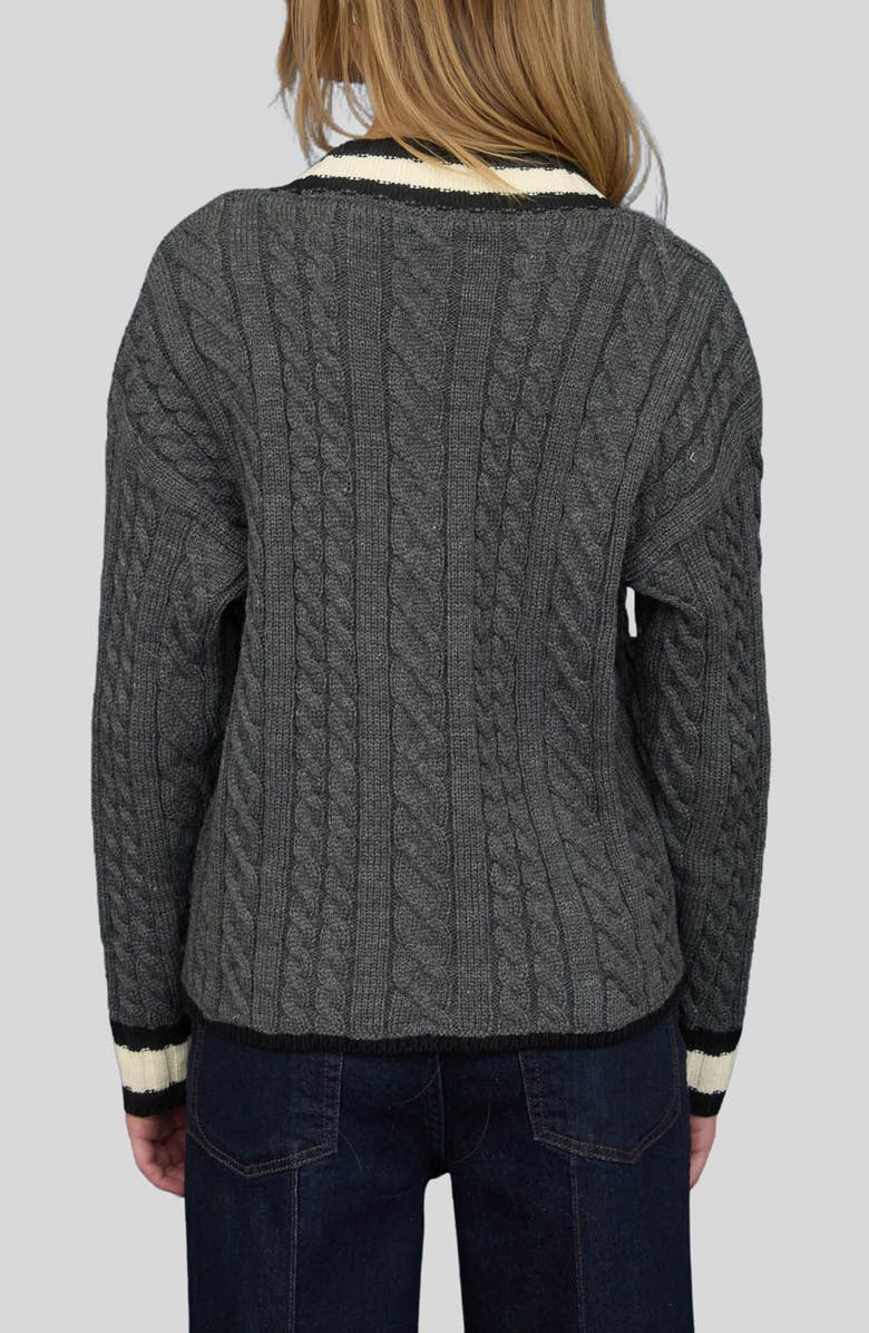 Blu Pepper Stripe Trim Cable Stitch Cardigan, Alternate, color, Grey