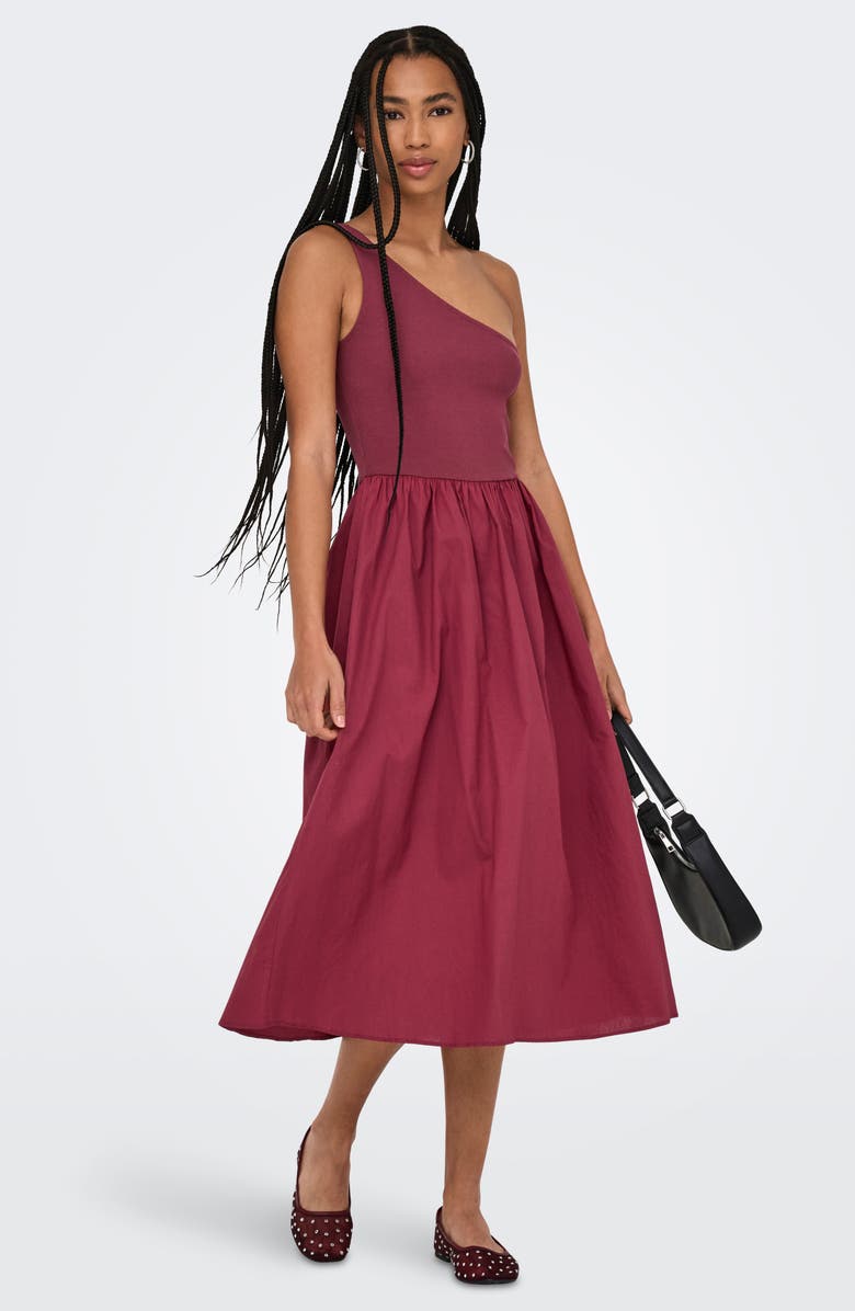 Only Iris life One-Shoulder Midi Dress, Alternate, color, Ruby Wine