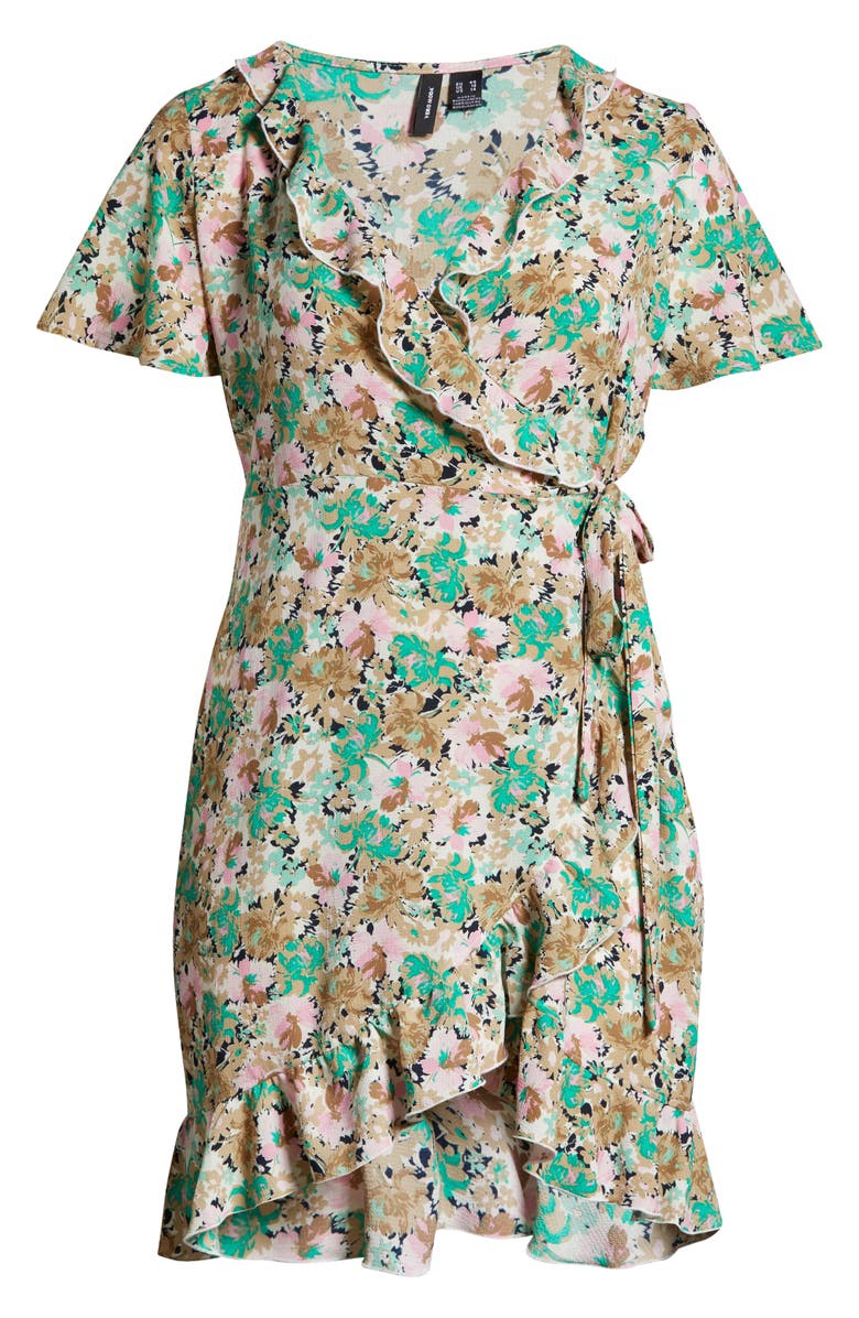 VERO MODA CURVE Deliliah Print Ruffle Trim Wrap Dress, Alternate, color,