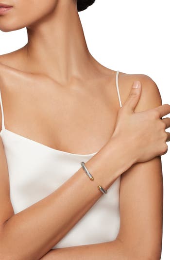 Classic Cable Bracelet in Sterling Silver with 14K Yellow Gold Domes, 5mm