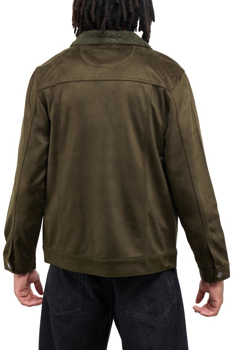 Faux Fur Collar Faux Suede Jacket, Alternate, color, OLIVE