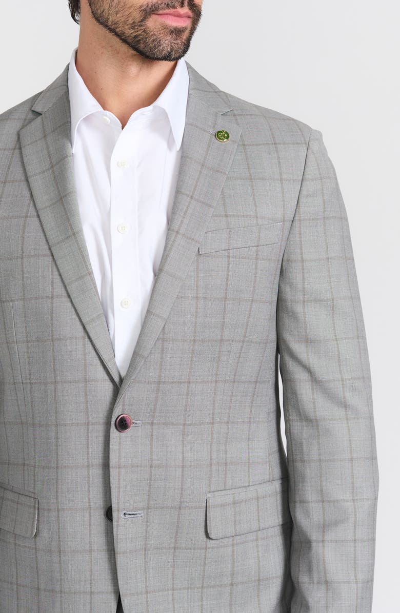 CRICKETEER Grey Windowpane Plaid Wool Blend Suit, Alternate, color, Grey