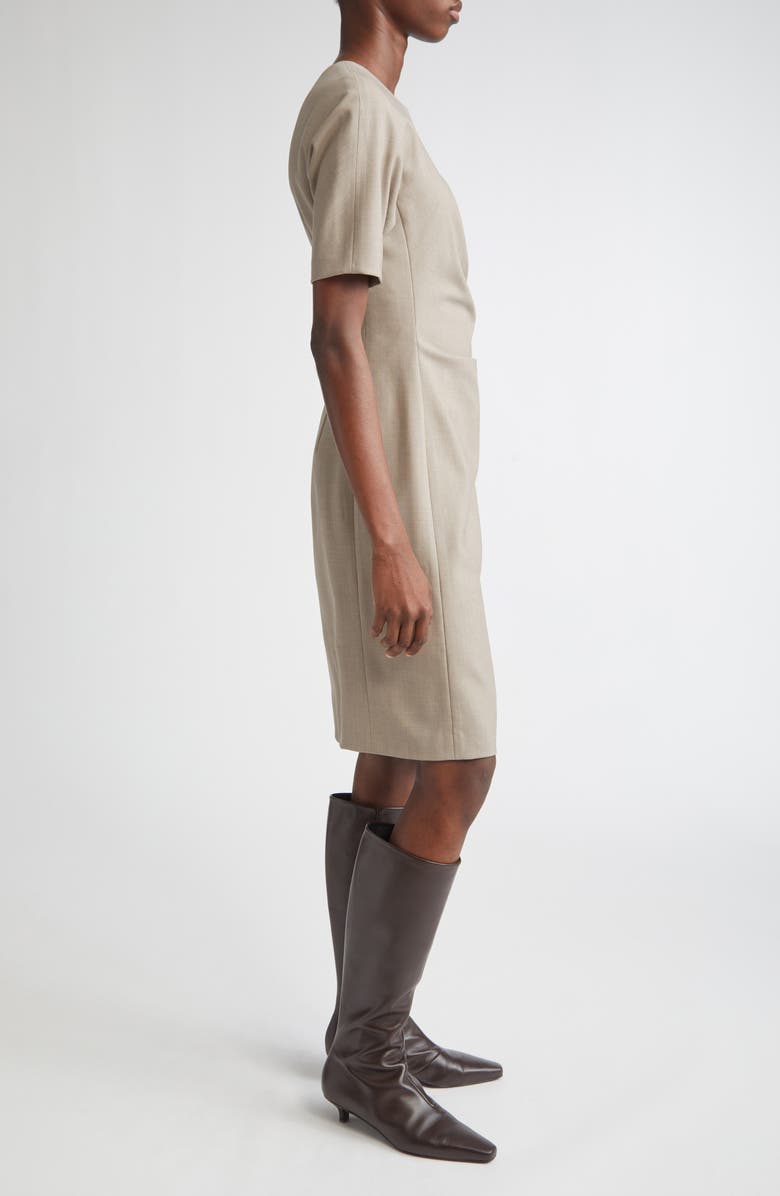 Lafayette 148 New York Short Sleeve Pleated Waist Responsible Stretch Wool Dress, Alternate, color, Hickory Melange