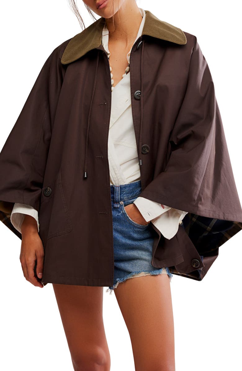 Free People Bailey Button-Up Cape, Main, color, Italian Mocha