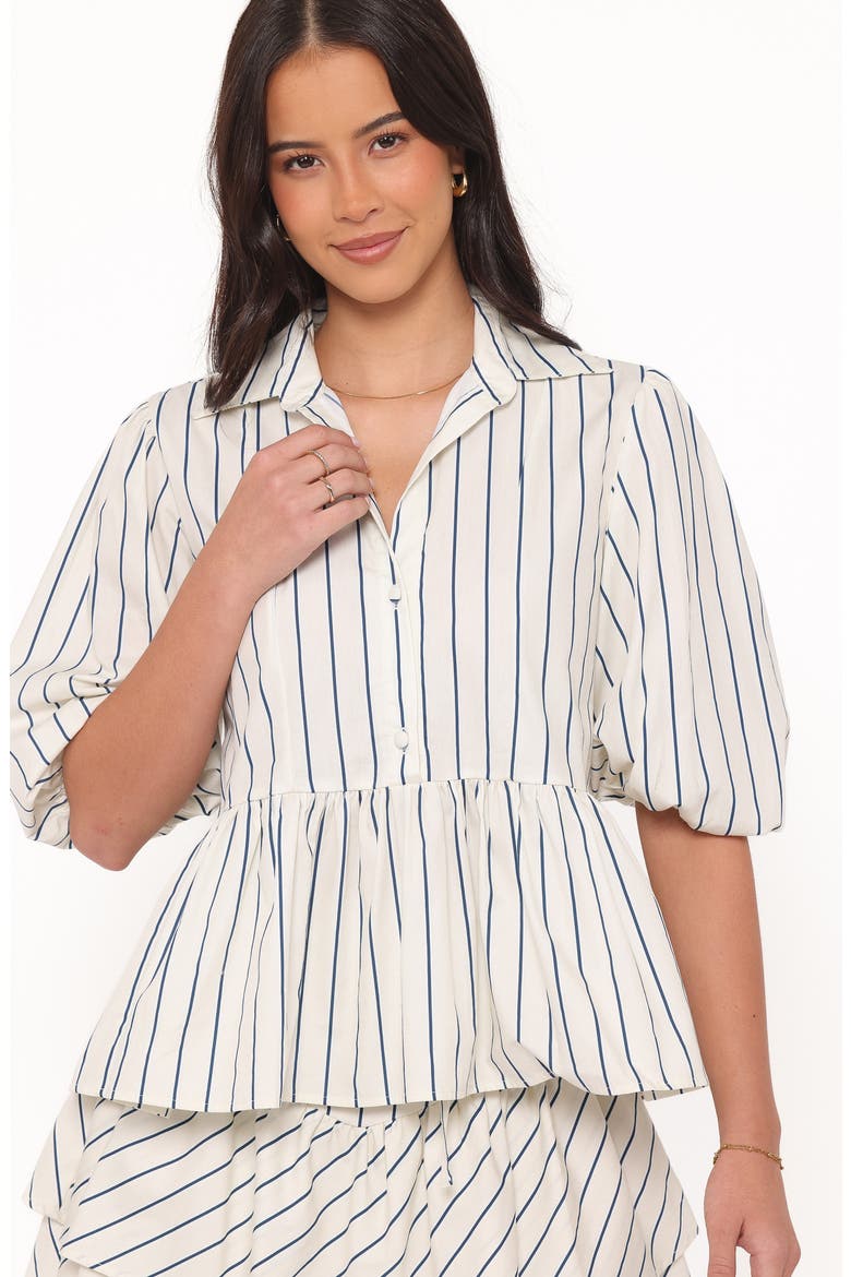 Thomas Striped Peplum Cotton Top, Alternate, color, YELLOW/ BLUE STRIPE
