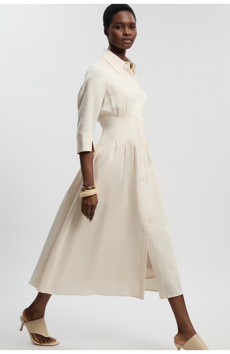 Karen Millen Tailored Linen Darted Waist Midi Dress, Main, color, Ivory