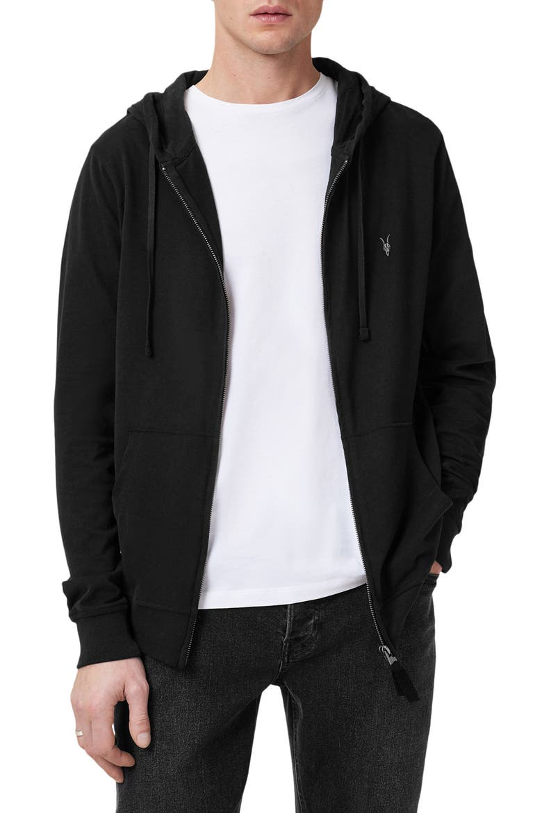 Brace Cotton Zip-Up Hoodie, Main, color, JET BLACK