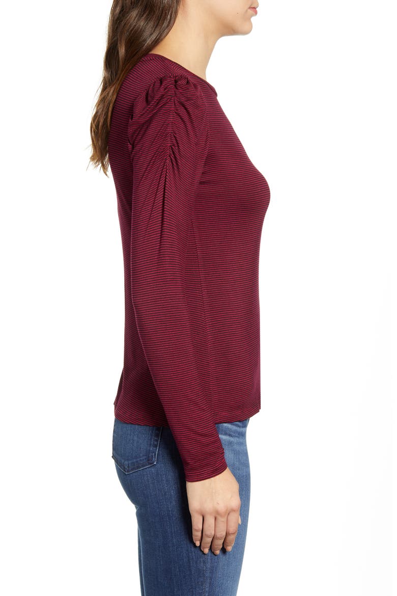 Bishop Sleeve Top, Alternate, color, BURGUNDY/ BLACK STRIPE