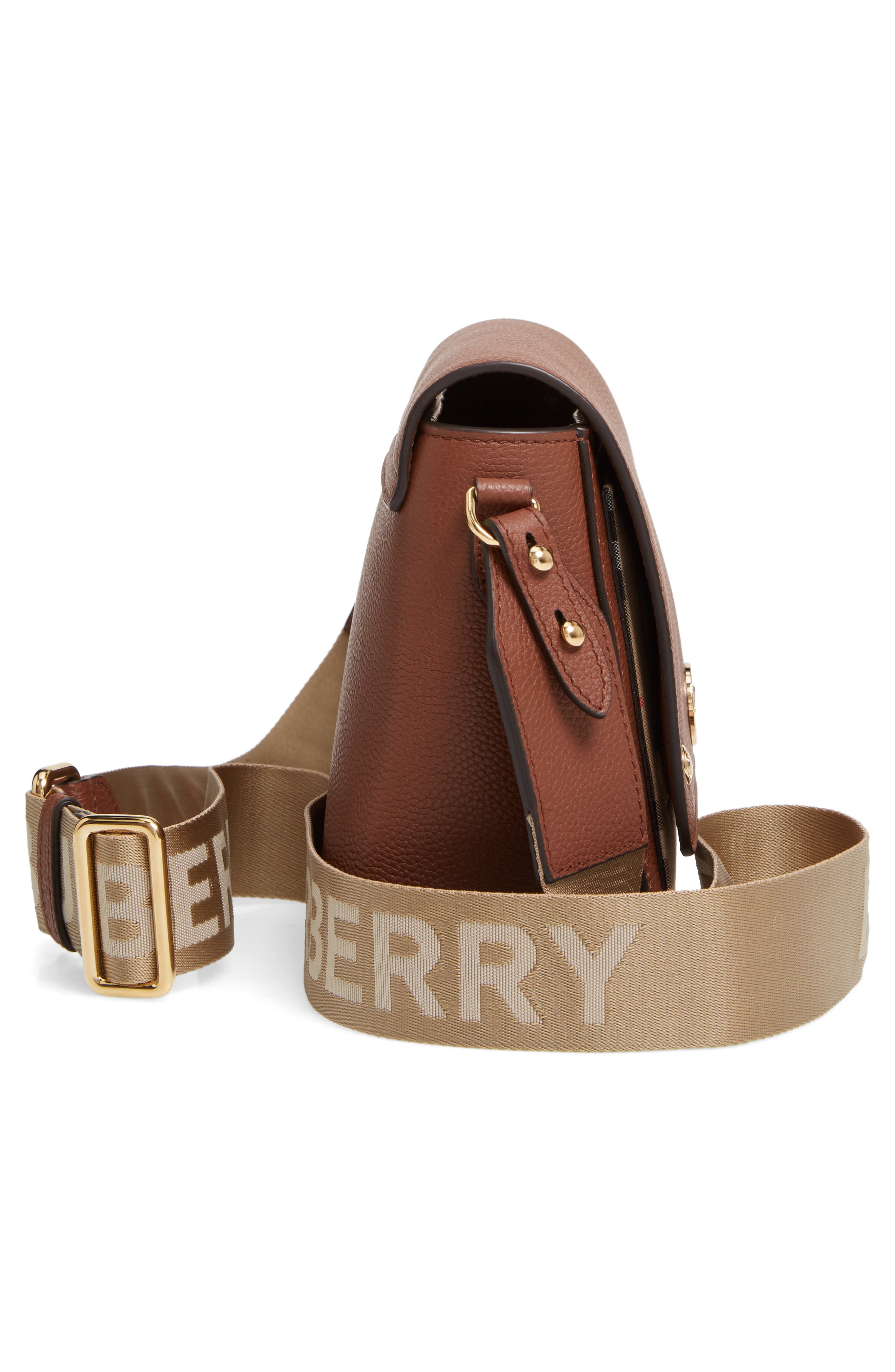 Note Leather & Vintage Check Crossbody Bag, Alternate, color, TAN