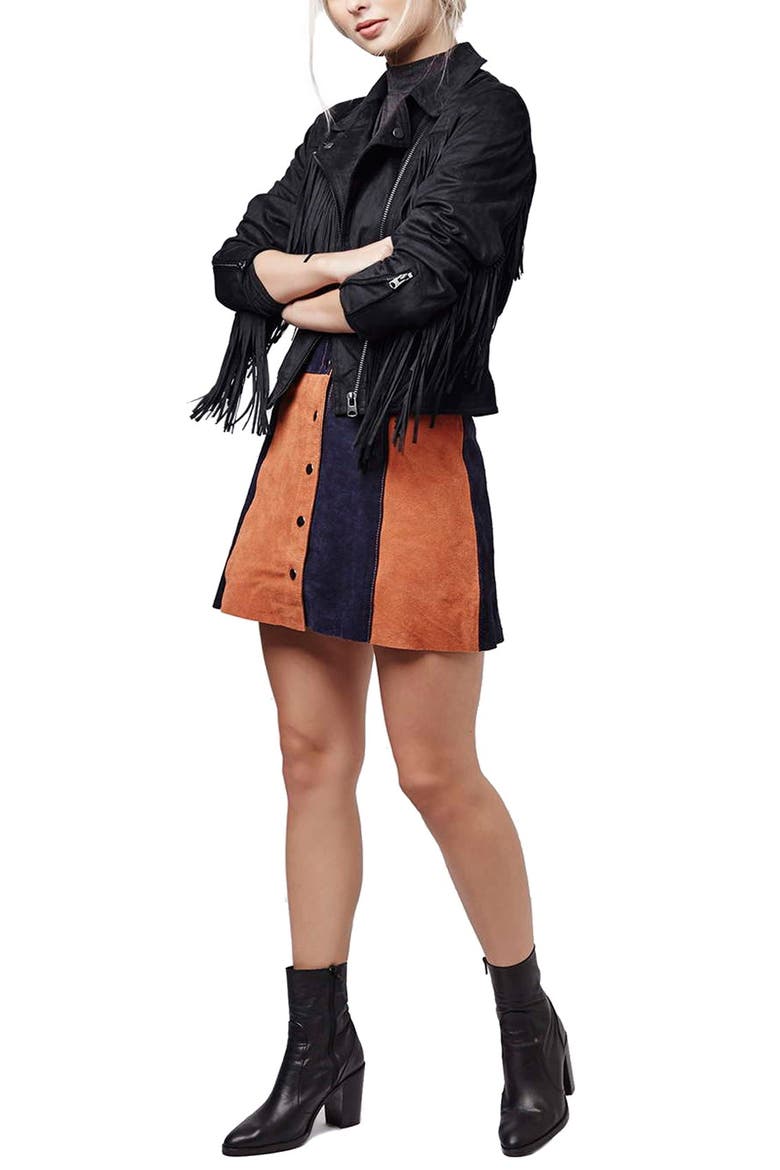 'Fliss' Asymmetrical Faux Suede Biker Jacket, Alternate, color, NAVY BLUE