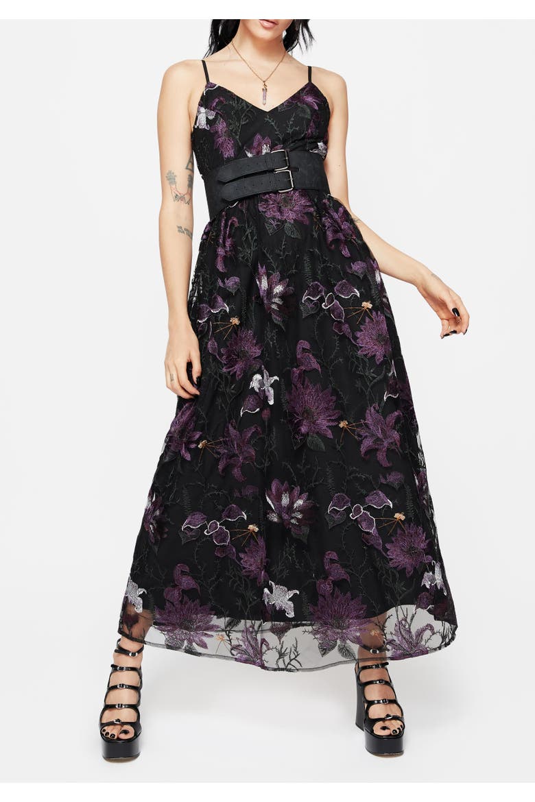 Estrid Embroidered Mesh Maxi Dress, Alternate, color, Purple