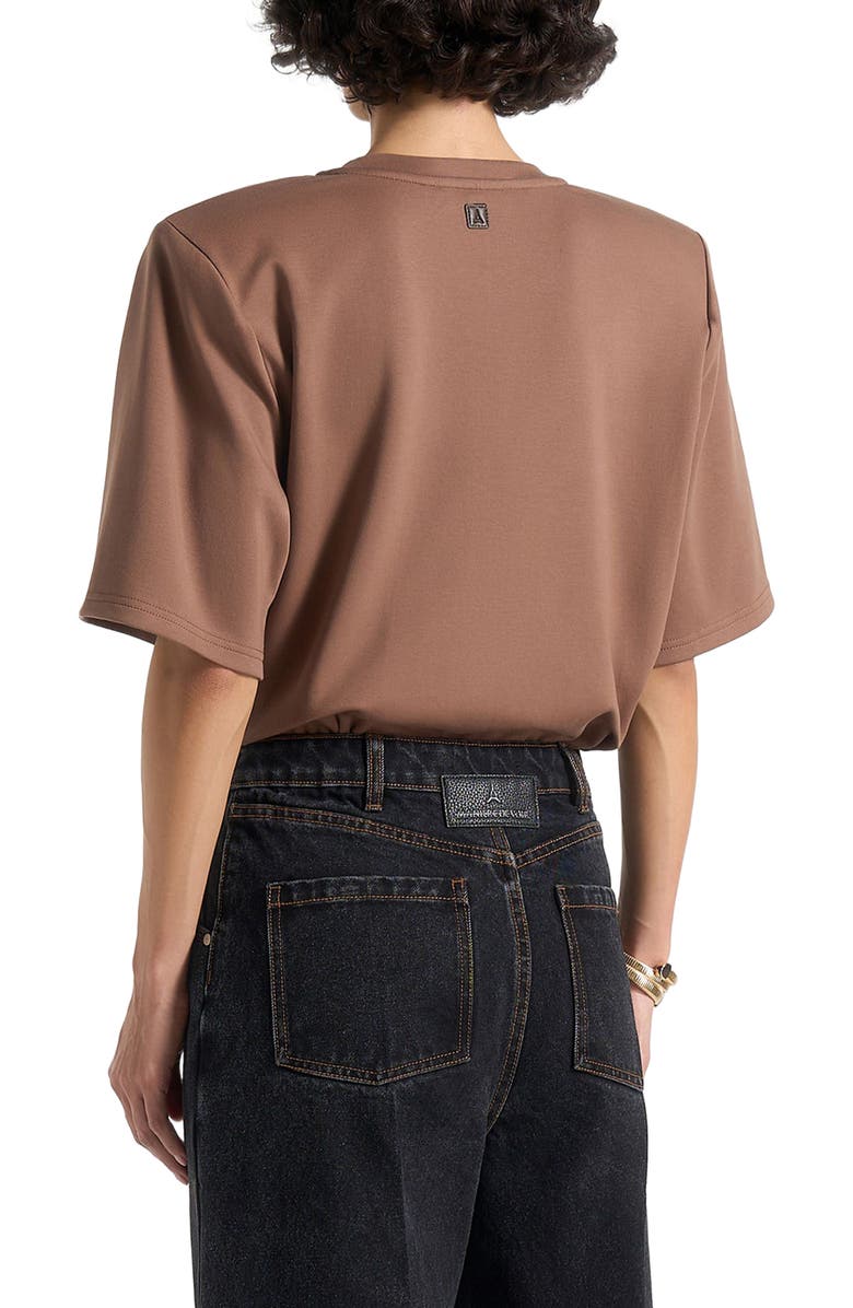 Manière De Voir Mia Wide Shoulder Bodysuit T-Shirt, Alternate, color, Brown