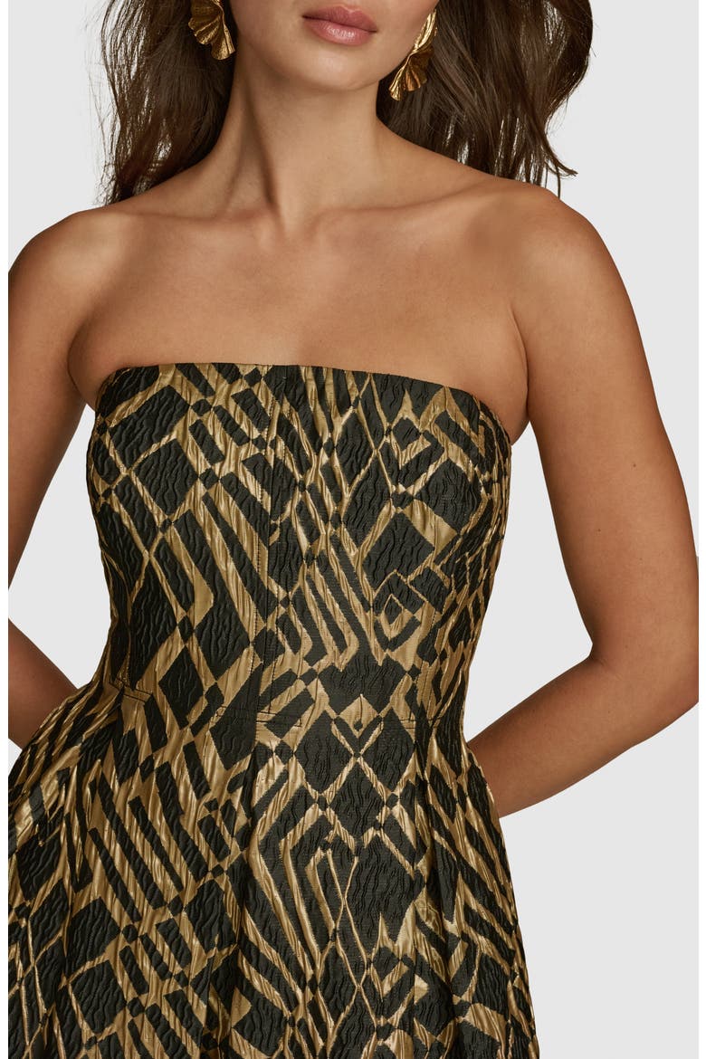 Strapless Jacquard Fit & Flare Dress, Alternate, color, BLACK/ SAND