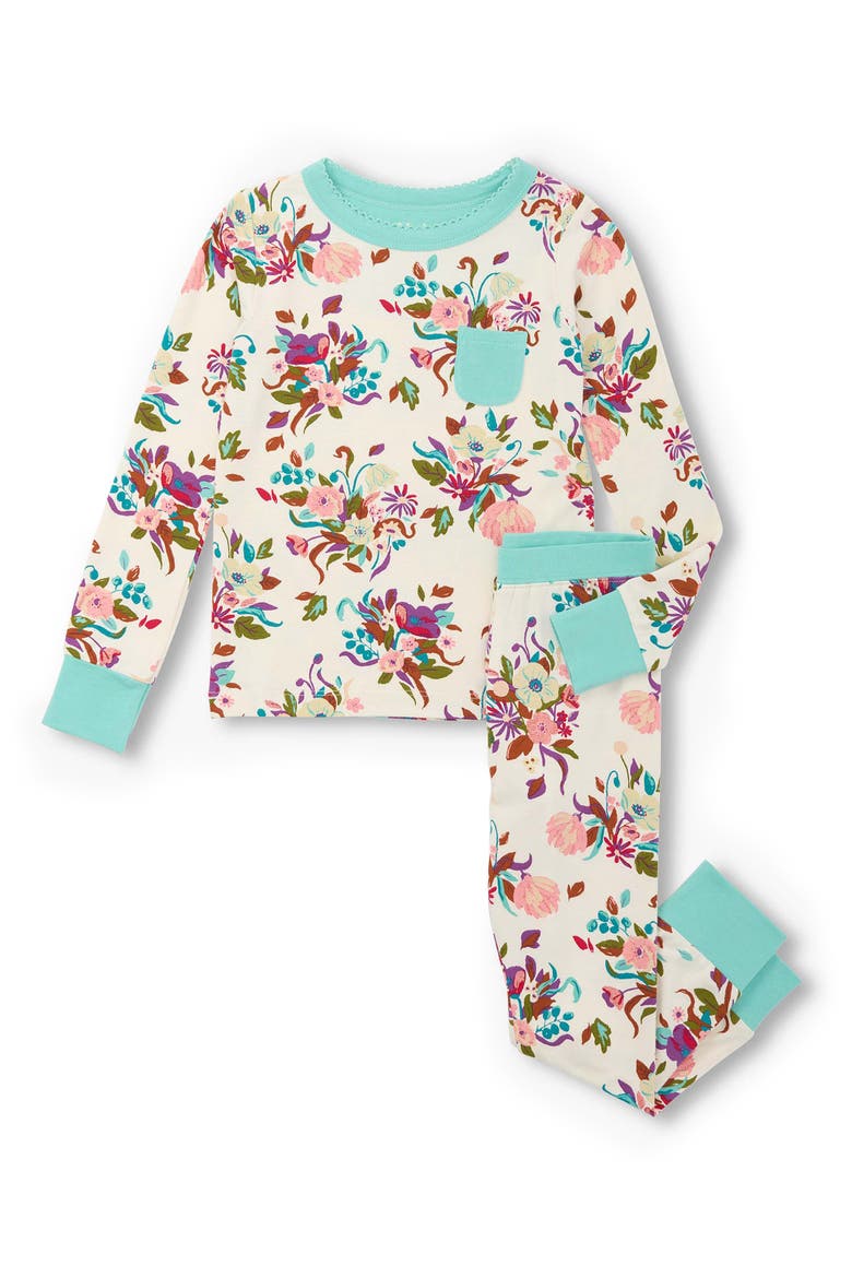 Kids' Fall Floral Fitted Two-Piece Pajamas, Main, color, SEA SALT