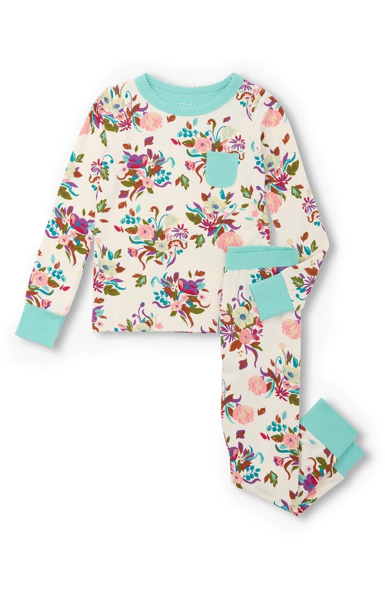 Hatley Kids' Fall Floral Fitted Two-Piece Pajamas, Main, color, Sea Salt