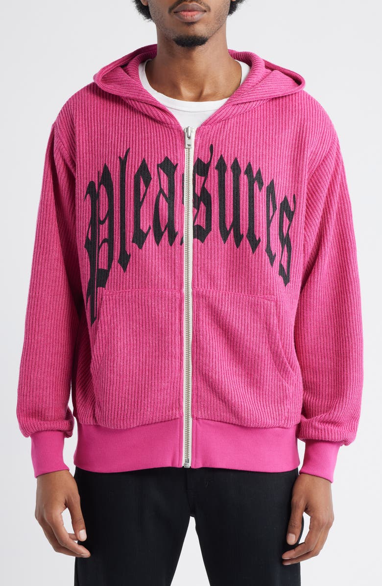 PLEASURES Twitch Graphic Waffle Knit Zip Hoodie, Alternate, color, Pink