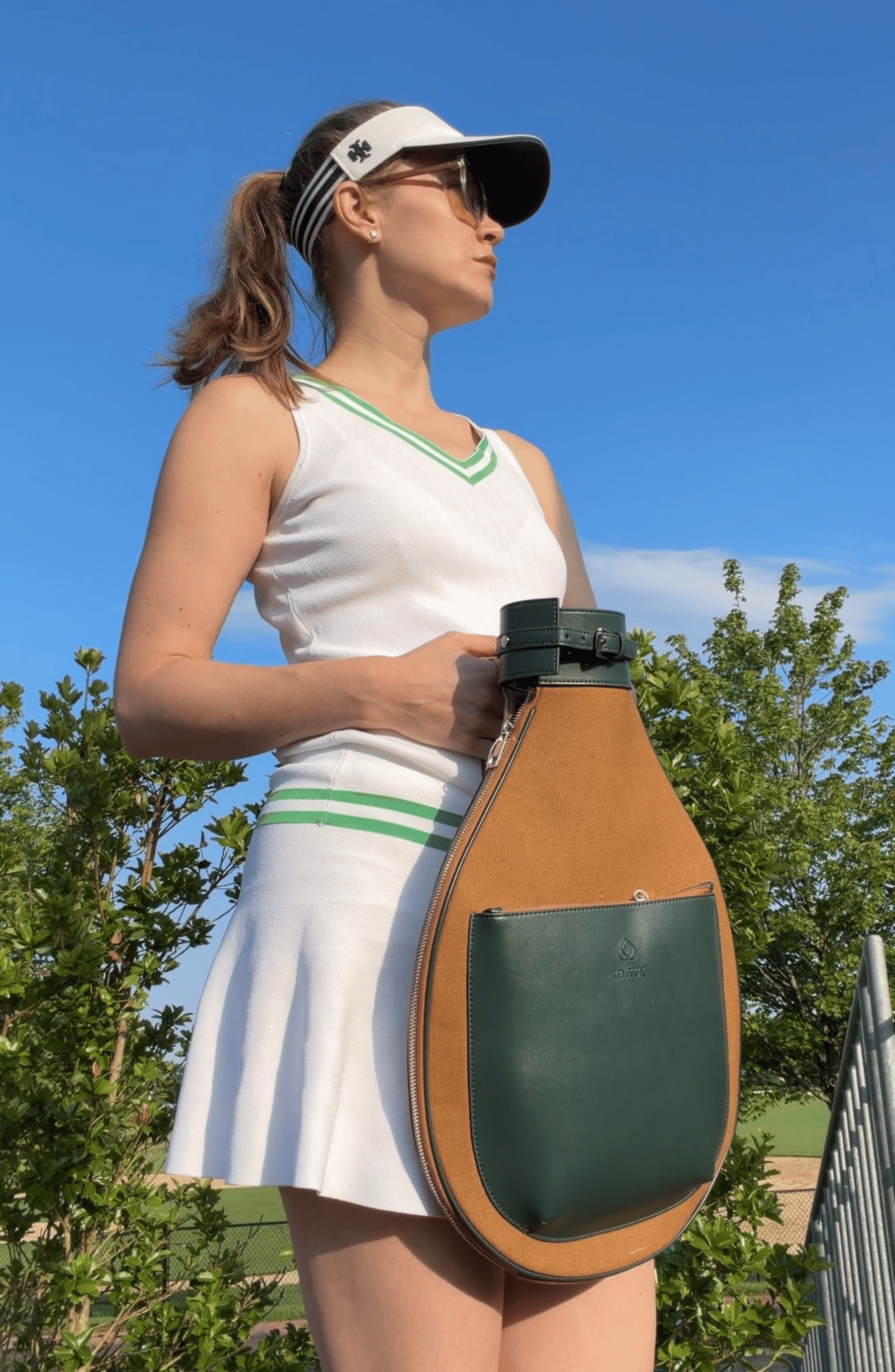 Tennis Racket Backpack in Canvas and Leather, Alternate, color, Green