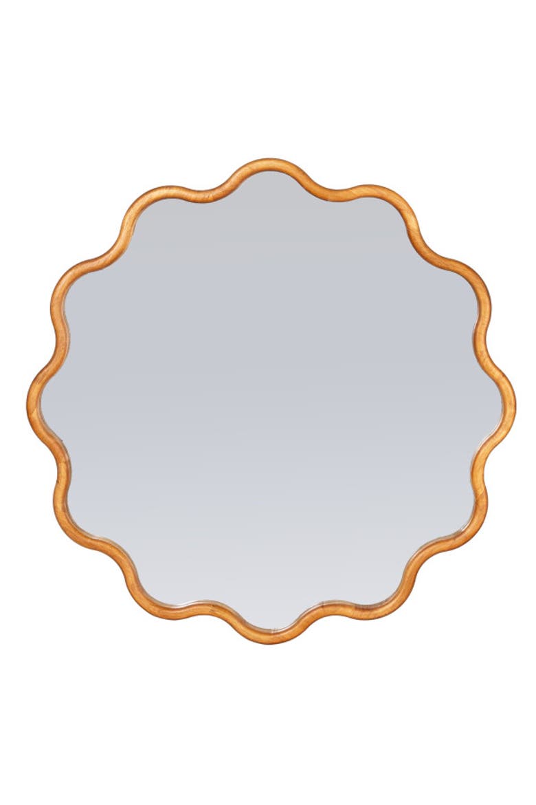 Wavy Round Mirror with Scalloped Wooden Frame, Alternate, color, Natural