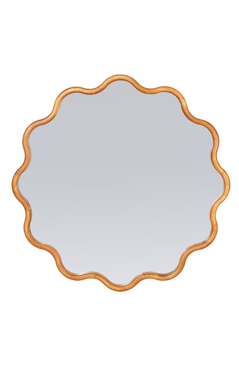 Storied Home Wavy Round Mirror with Scalloped Wooden Frame, Alternate, color, Natural