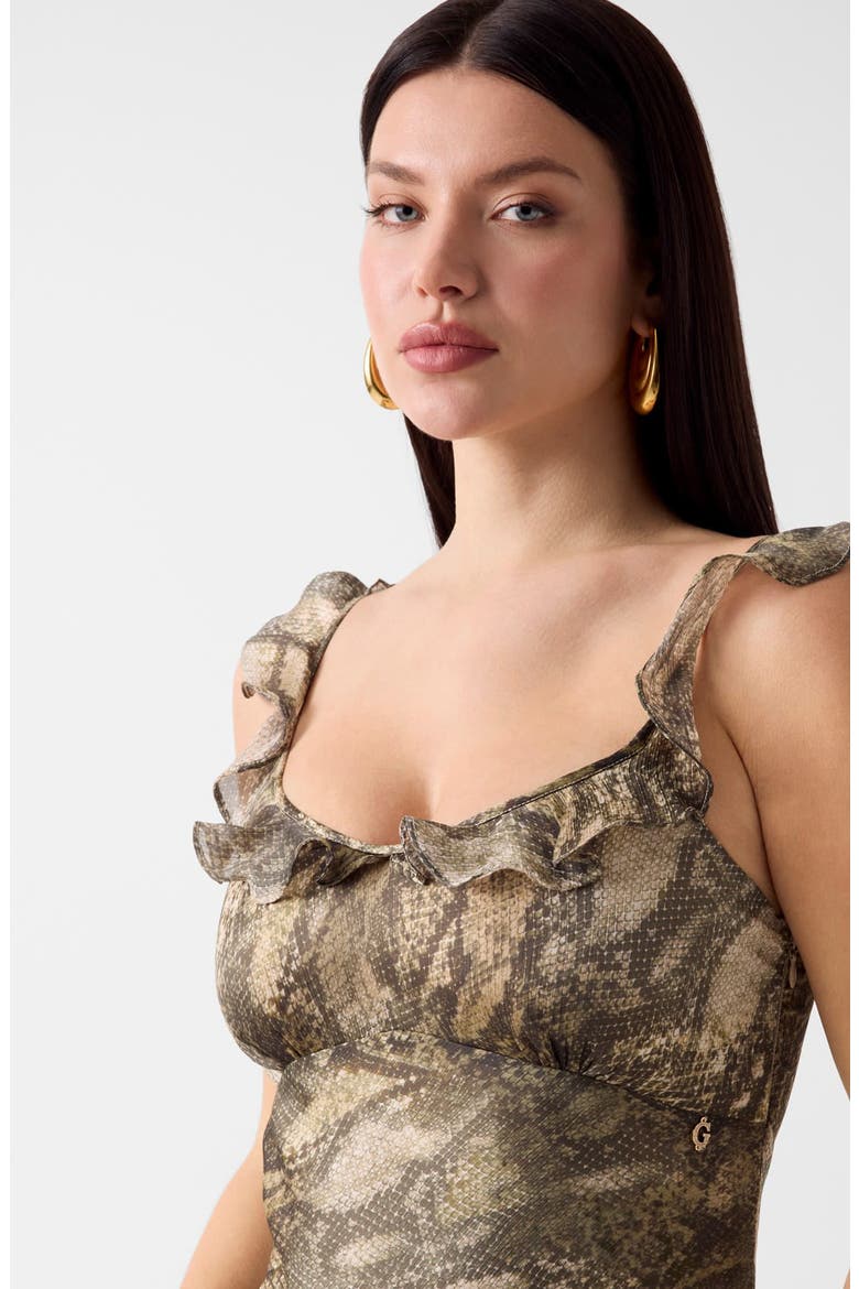 Emy Snake Print Ruffle Maxi Dress, Alternate, color, NATURAL
