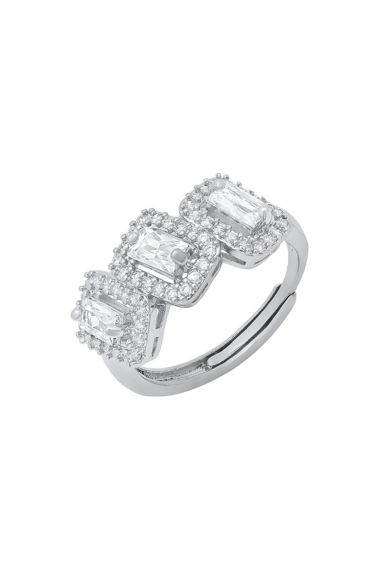 HMY JEWELRY 18K White Gold Simulated Diamond Halo Ring, Alternate, color, Silver