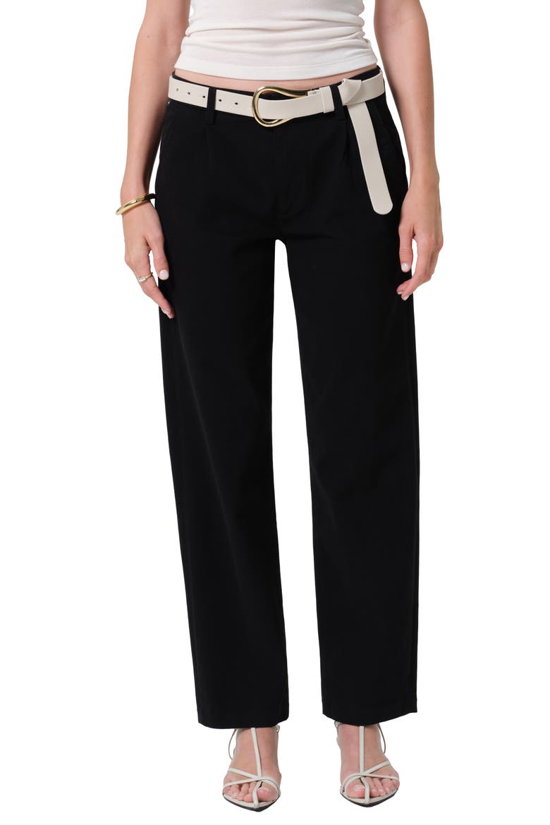 Mallory High Waist Relaxed Straight Leg Twill Pants, Main, color, BLACK