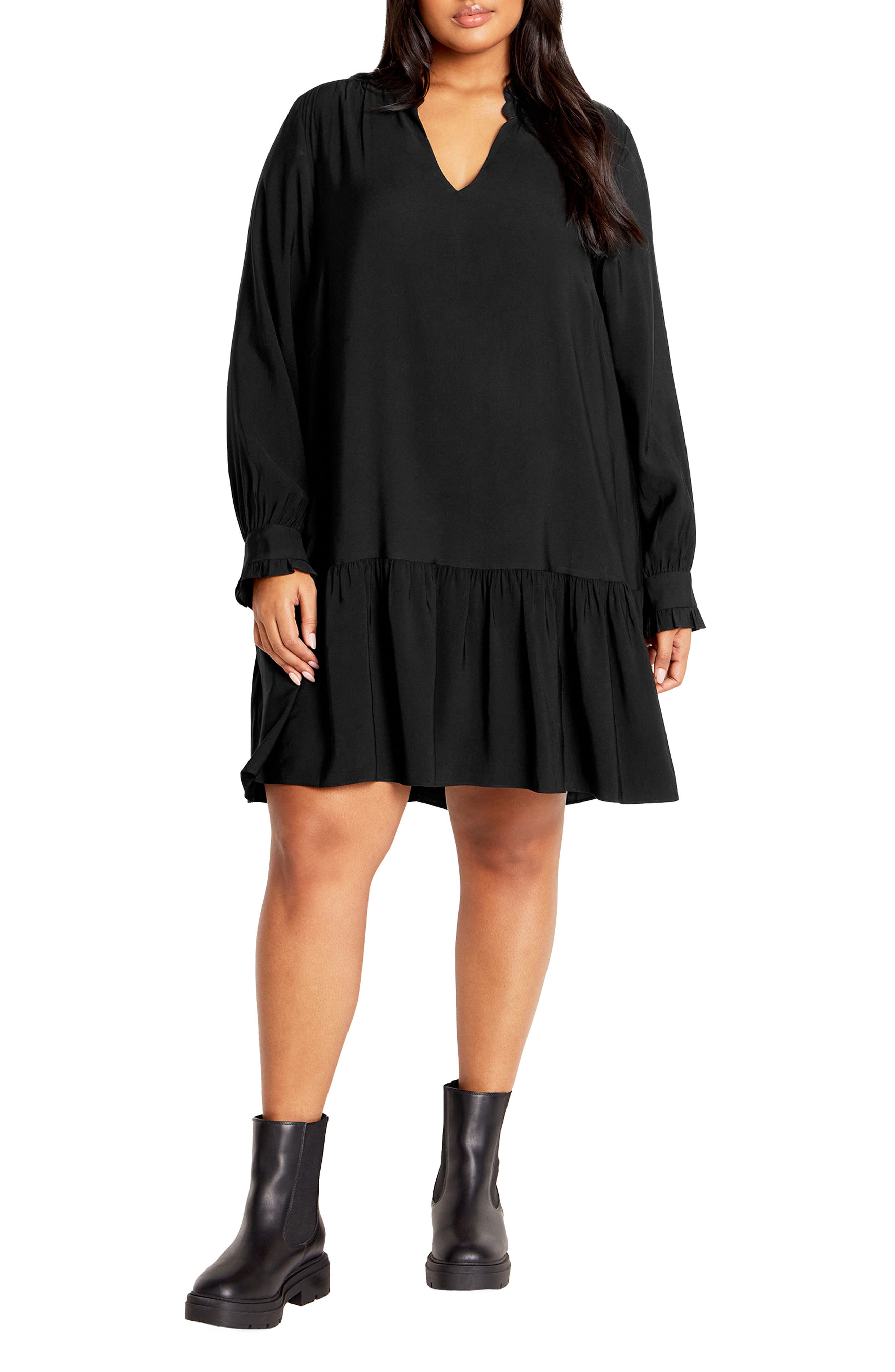 City Chic Laylo Ruffle Hem Long Sleeve Dress