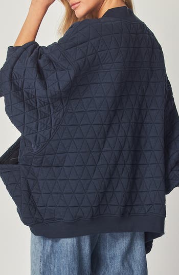 Quilted Cotton Blend Cardigan Sweatshirt