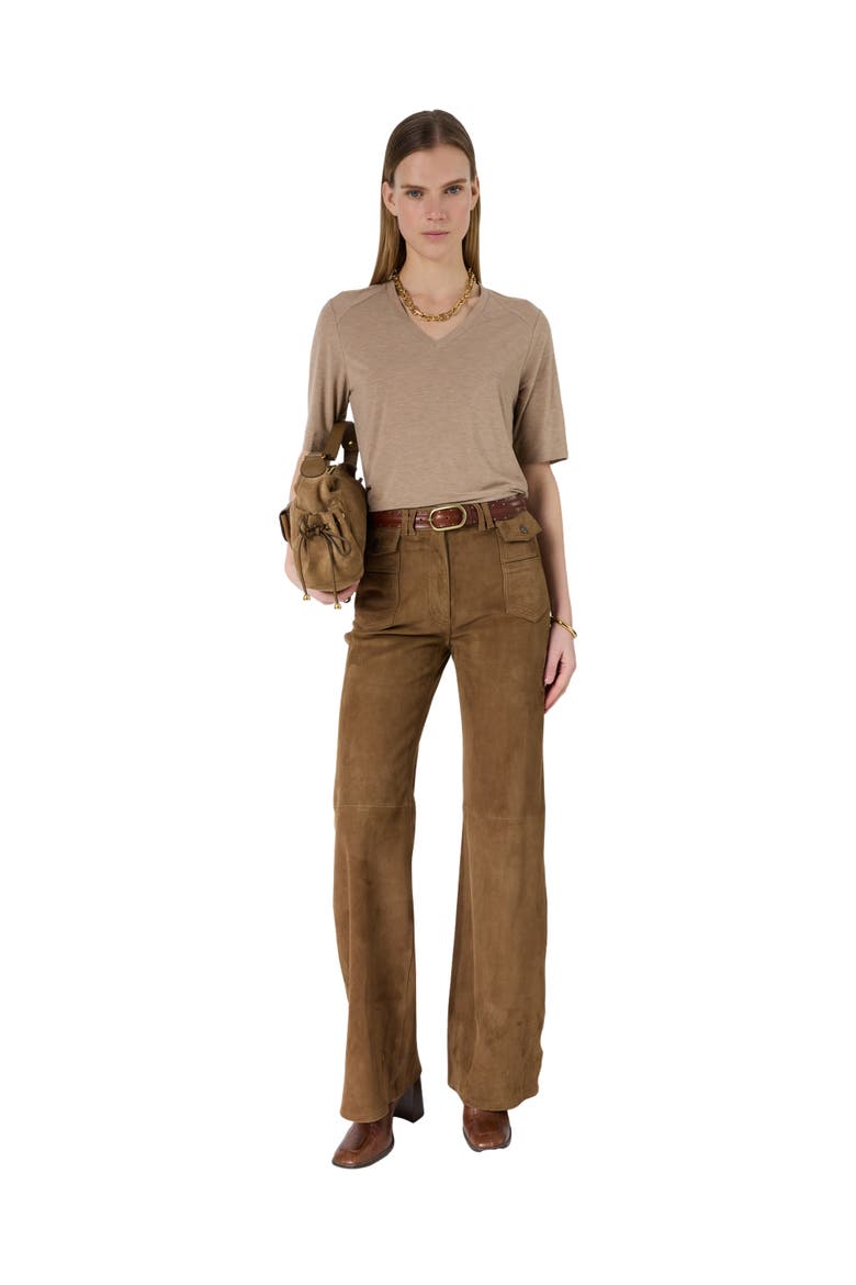 Malvine V-Neck T-Shirt, Alternate, color, Caramel