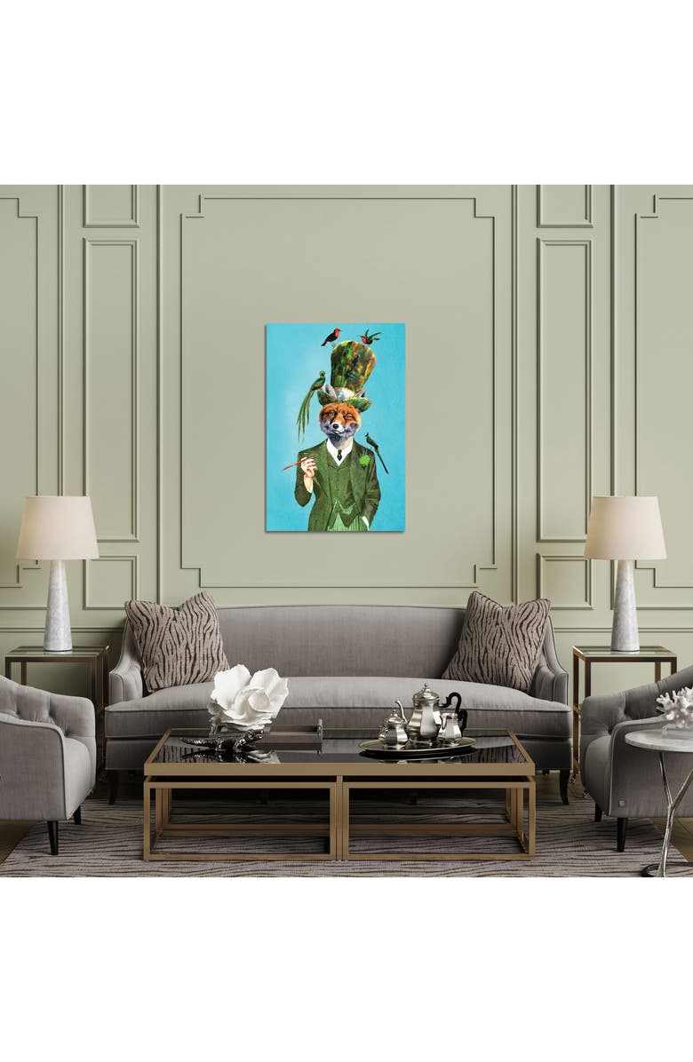 iCanvas Fox With Hat And Birds by Coco de Paris Canvas Wall Art, Alternate, color, Green
