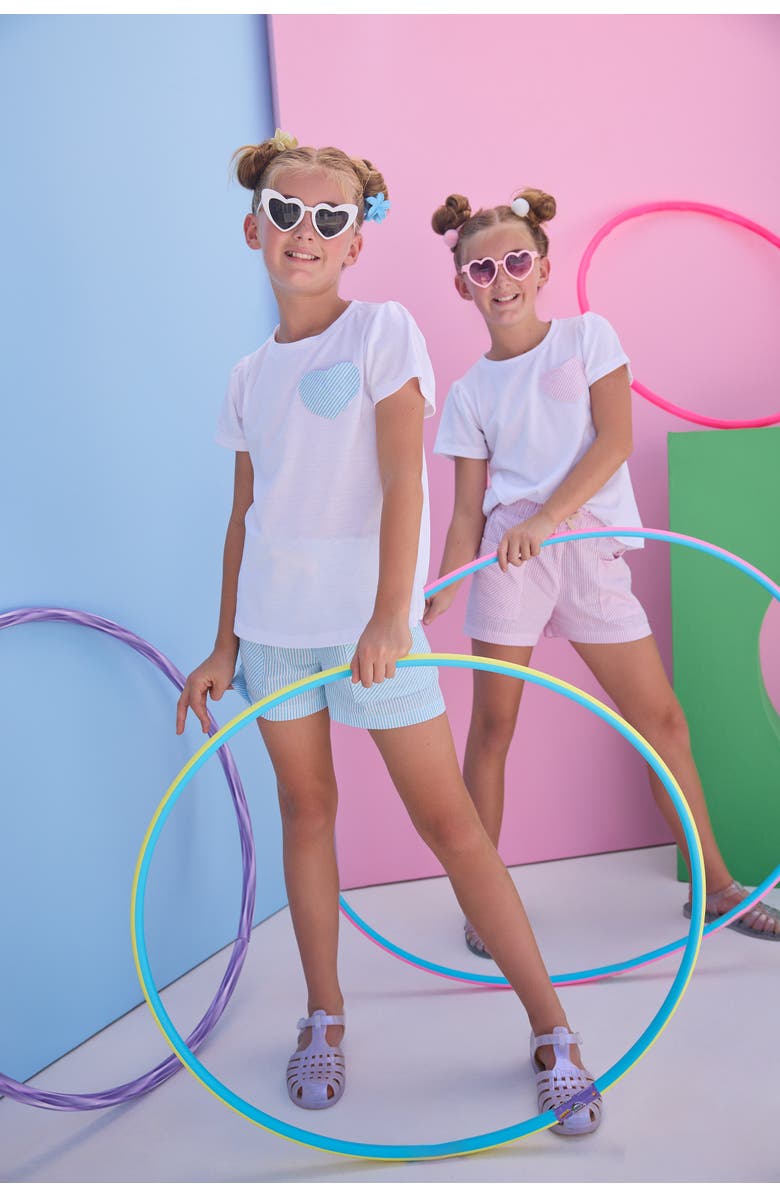 BISBY Kids' Patch Pocket Shorts, Alternate, color, Aqua Sparkle Seersucker