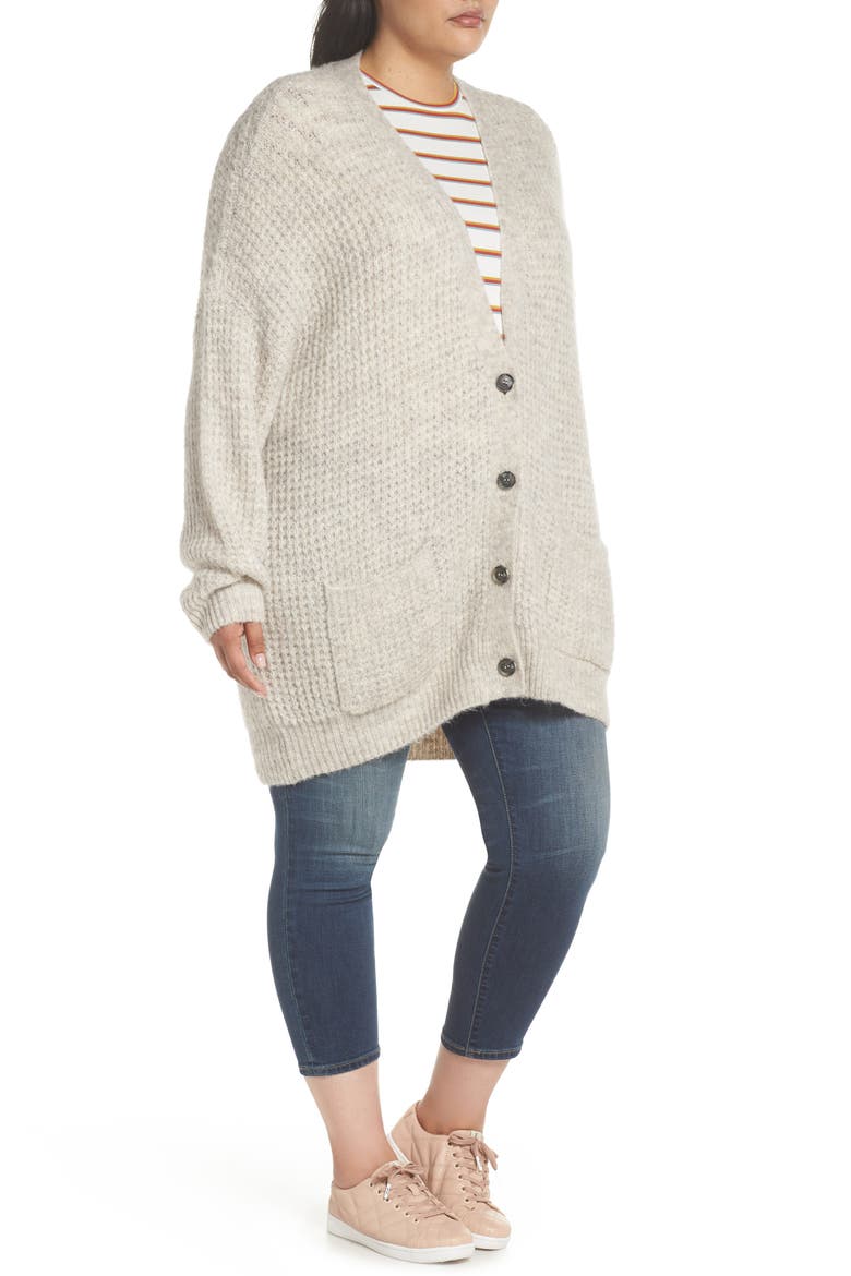 Oversized Waffle Stitch Cardigan, Alternate, color, BEIGE BIRCH